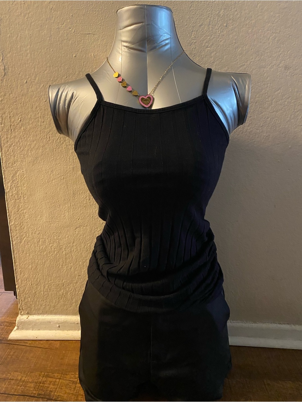 Classic Black Ribbed Spaghetti-Strap Tank Top